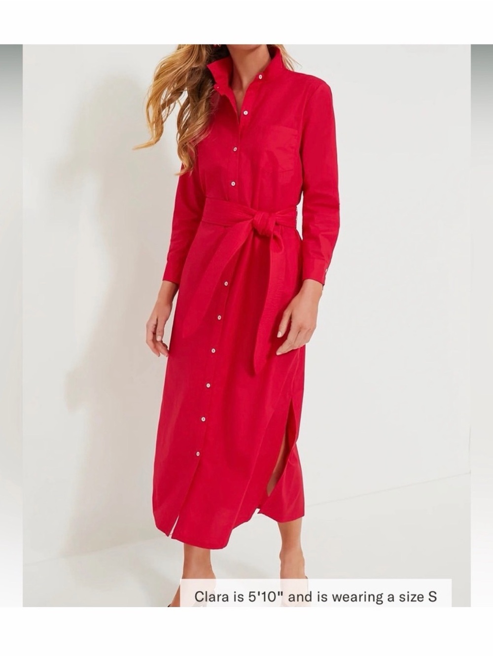 Tuckernuck Chessie Dress Button-Front Midi Shirt Dress Red Size Small